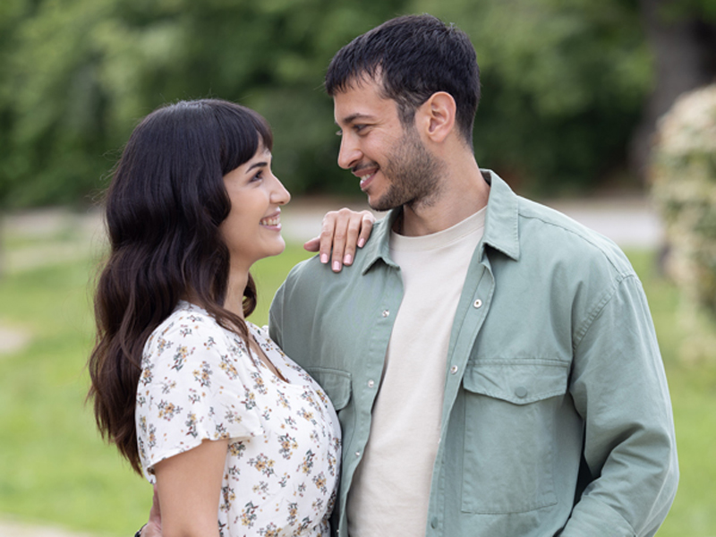 Kuma, The Other Wife, the two leads in a sunlit scene from the GoQuest flagship Turkish drama.